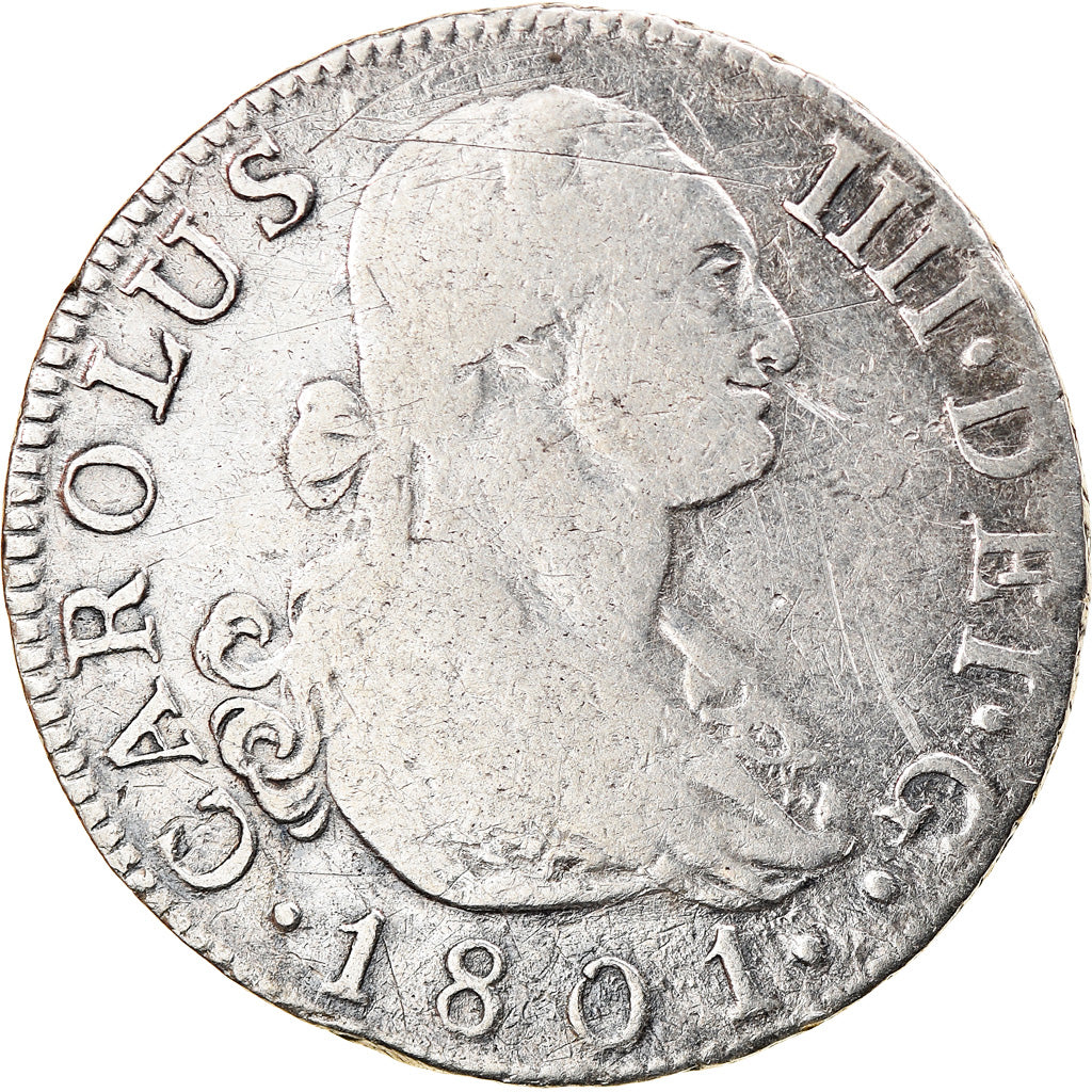 Monnaie, Espagne, Charles IV, 2 Reales, 1801, Madrid, TB, Argent, KM:430.1