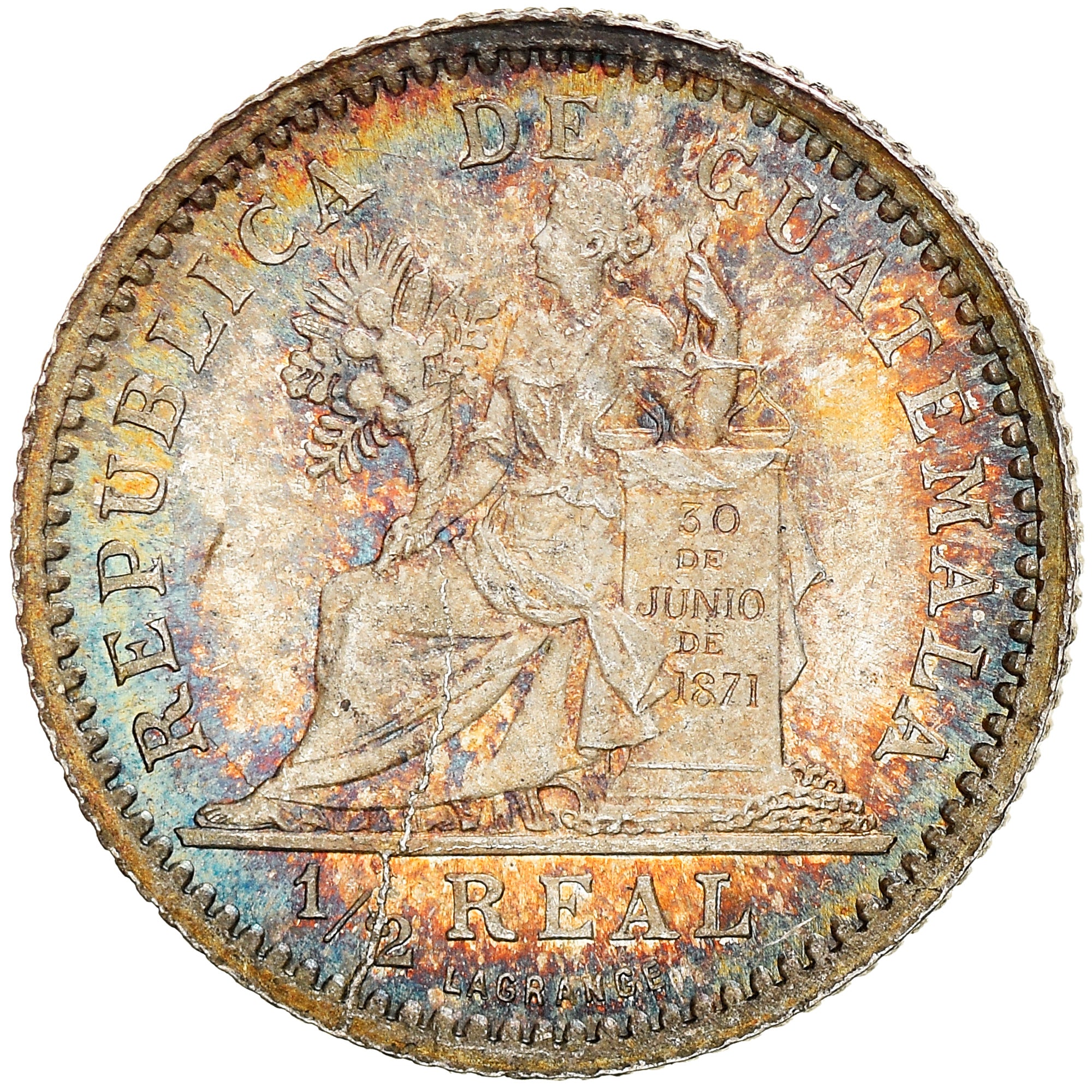 Coin, Guatemala, 1/2 Real, Medio, 1894, MS(64), Silver, KM:165