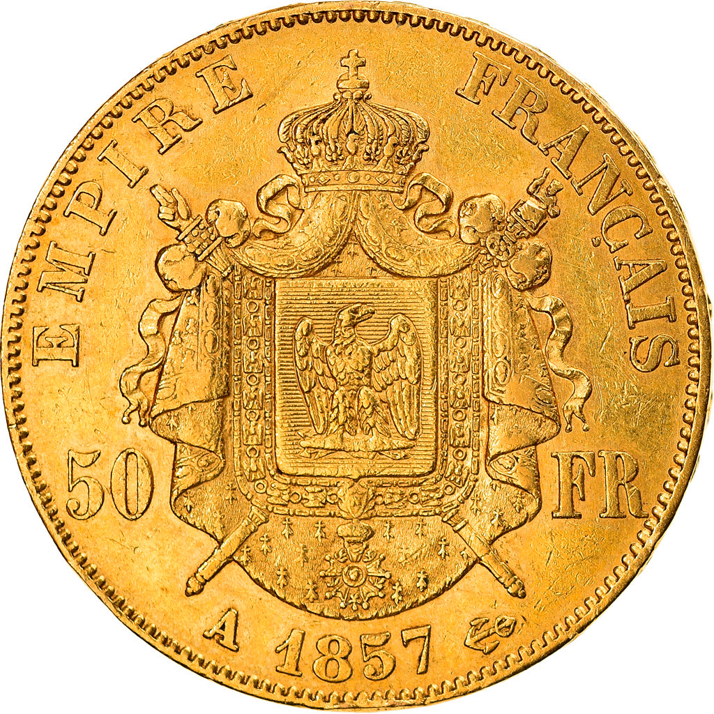 Moneta, Francia, Napoleon III, 50 Francs, 1857, Paris, BB, Oro, KM:785.1