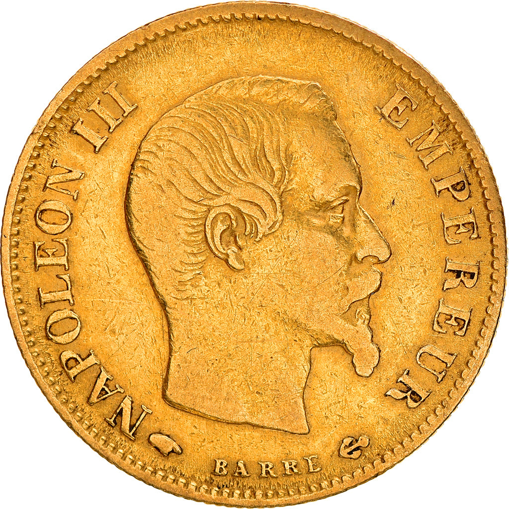 Moneda, Francia, Napoleon III, 10 Francs, 1860, Paris, BC+, Oro, KM:784.3