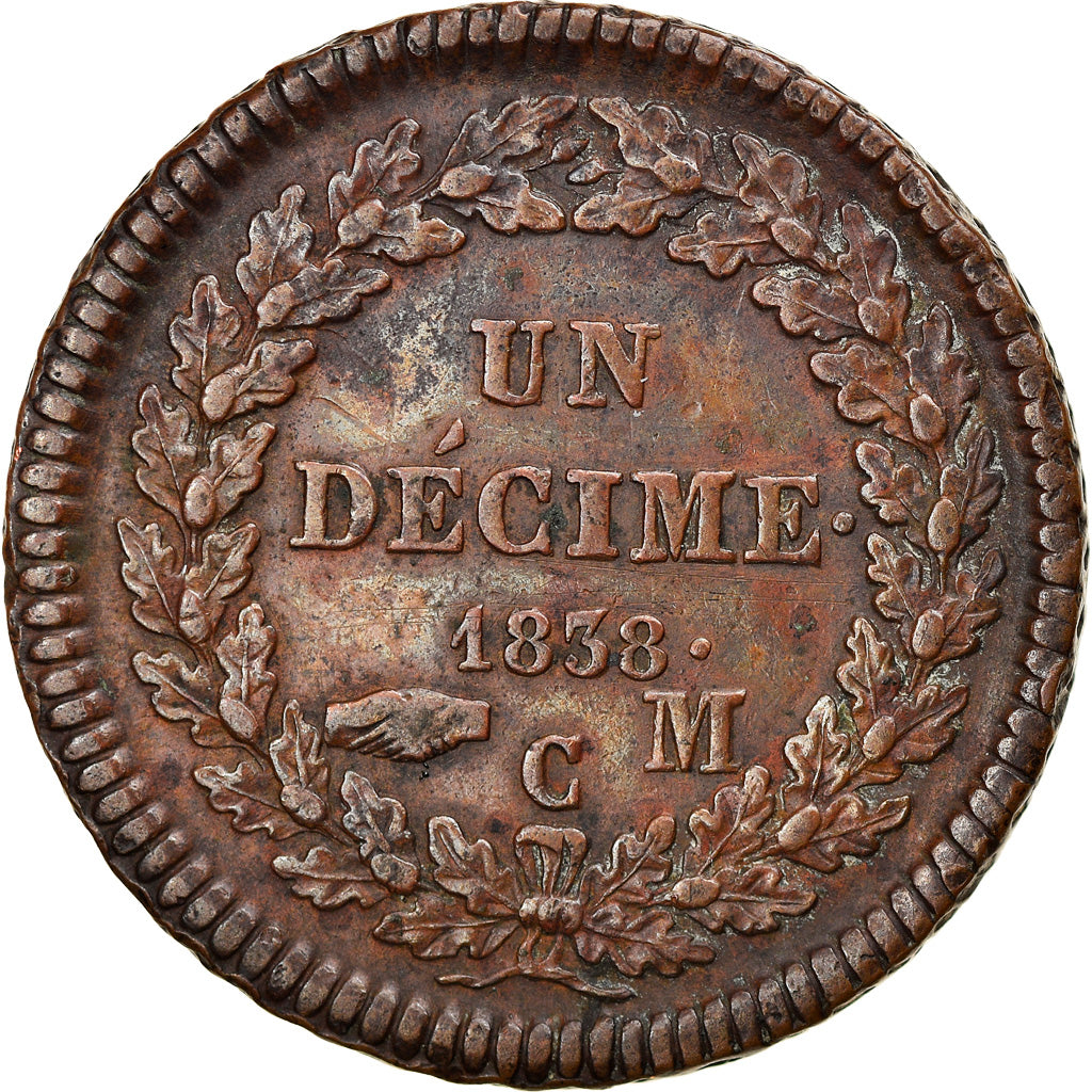 Münze, Monaco, Honore V, Decime, 1838, Monaco, SS+, Kupfer, KM:97.1