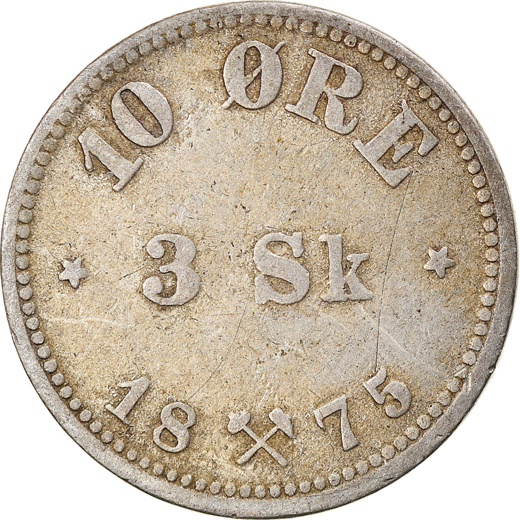 Moneta, Norvegia, 10 Öre, 1875, MB+, Argento, KM:345