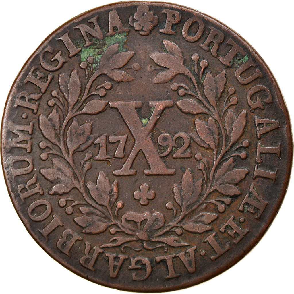 Moneda, Portugal, Maria I, 10 Reis, X; 1/2 Vinten, 1792, MBC, Cobre, KM:306