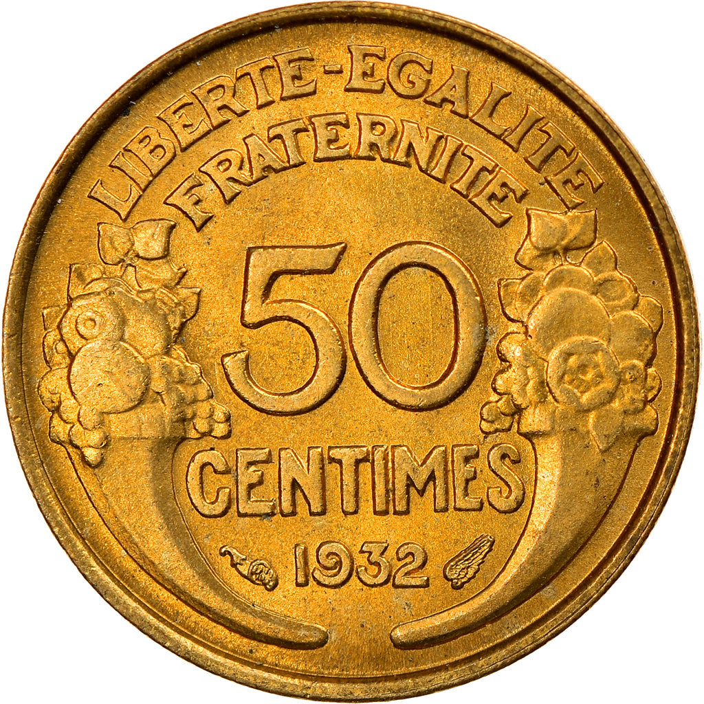 Moeda, França, Morlon, 50 Centimes, 1932, 9 and 2 opened, MS(64)