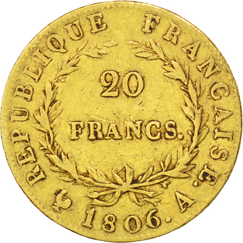 FRANCE, Napoléon I, 20 Francs, 1806, Paris, KM #674.1, EF(40-45), Gold, Gadoury 