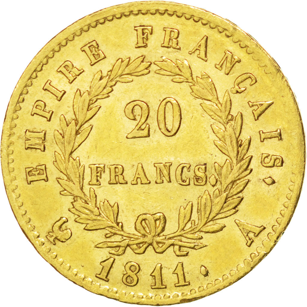 FRANCE, Napoléon I, 20 Francs, 1811, Paris, KM #695.1, AU(55-58), Gold, Gadoury