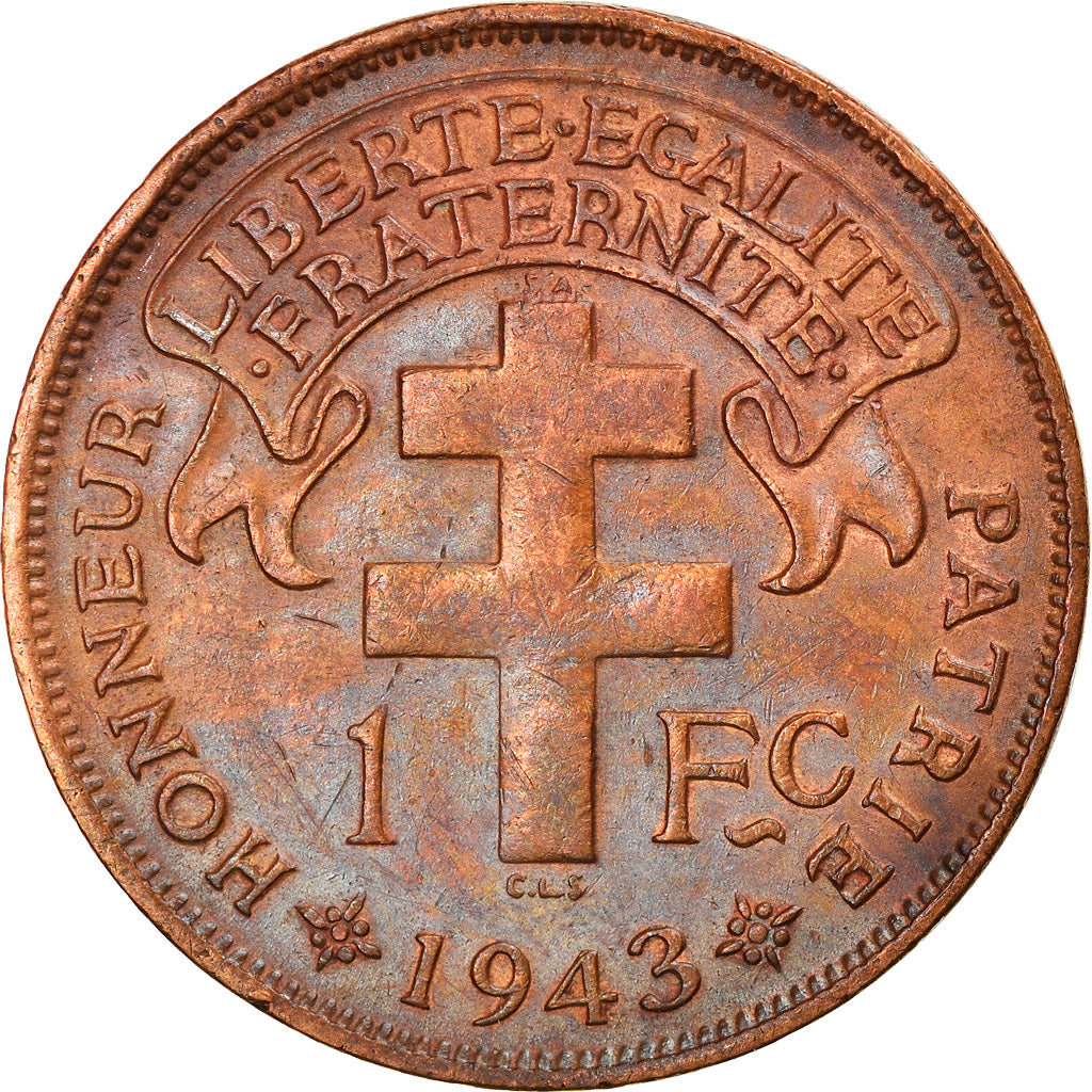 Coin, Madagascar, Franc, 1943, Pretoria, EF(40-45), Bronze, KM:2