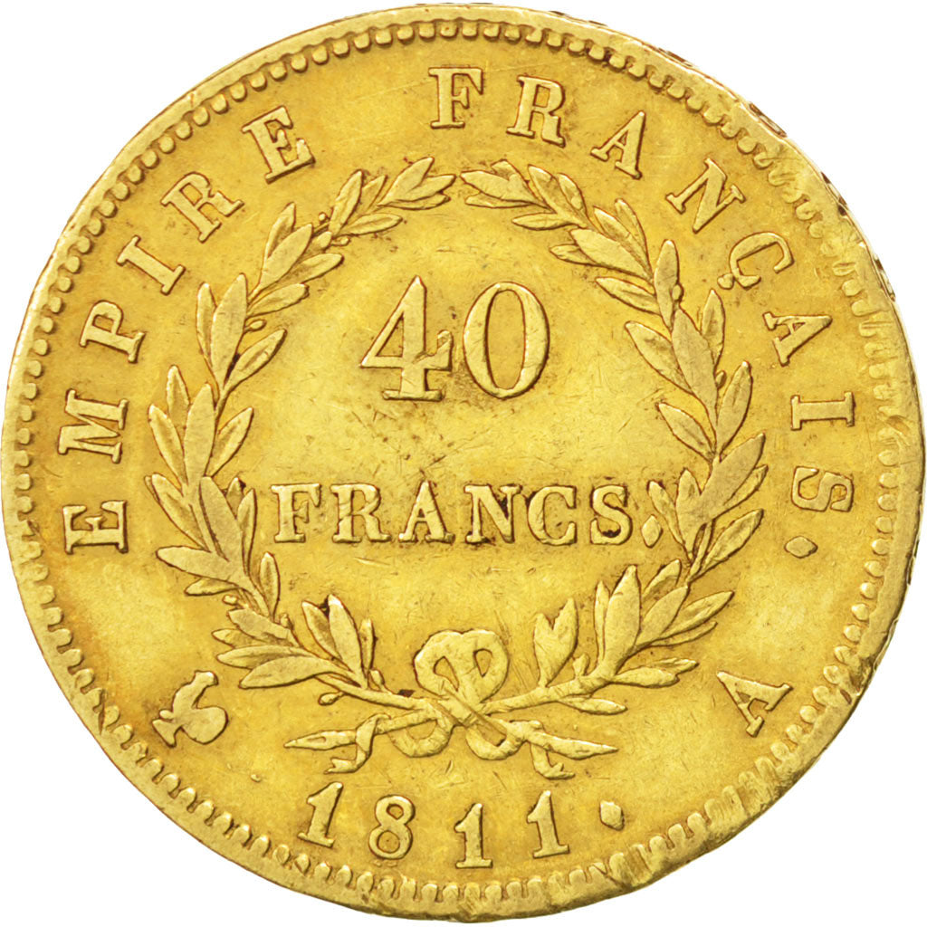 FRANCE, Napoléon I, 40 Francs, 1811, Paris, KM #696.1, VF(30-35), Gold, Gadoury 