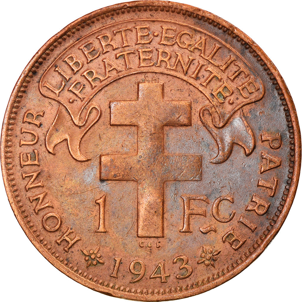 Münze, Madagascar, Franc, 1943, Pretoria, SS, Bronze, KM:2