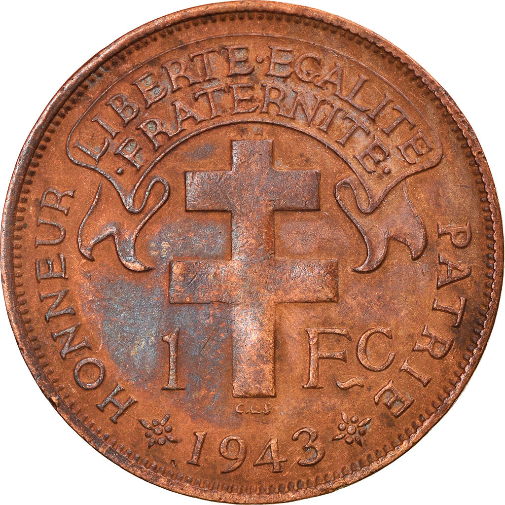 Monnaie, Madagascar, Franc, 1943, Pretoria, TTB, Bronze, KM:2