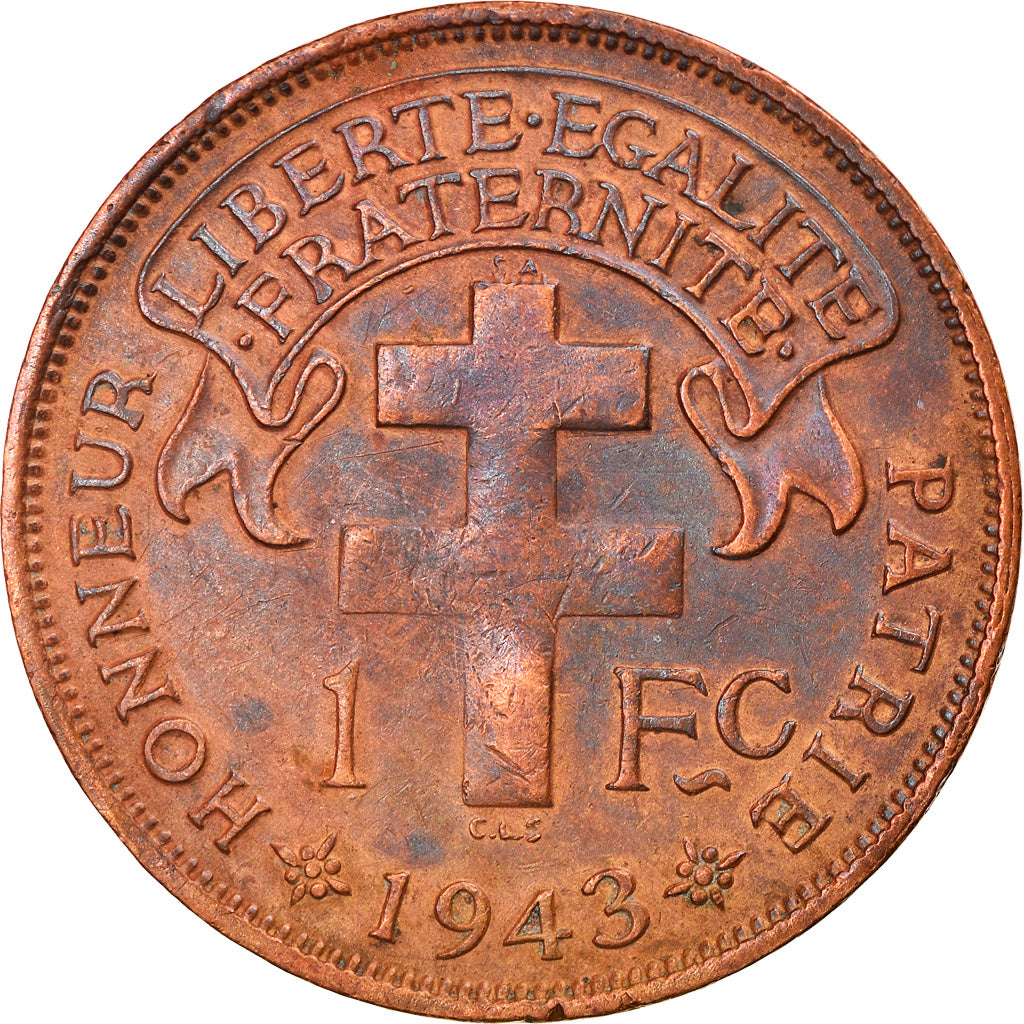 Münze, Madagascar, Franc, 1943, Pretoria, SS, Bronze, KM:2