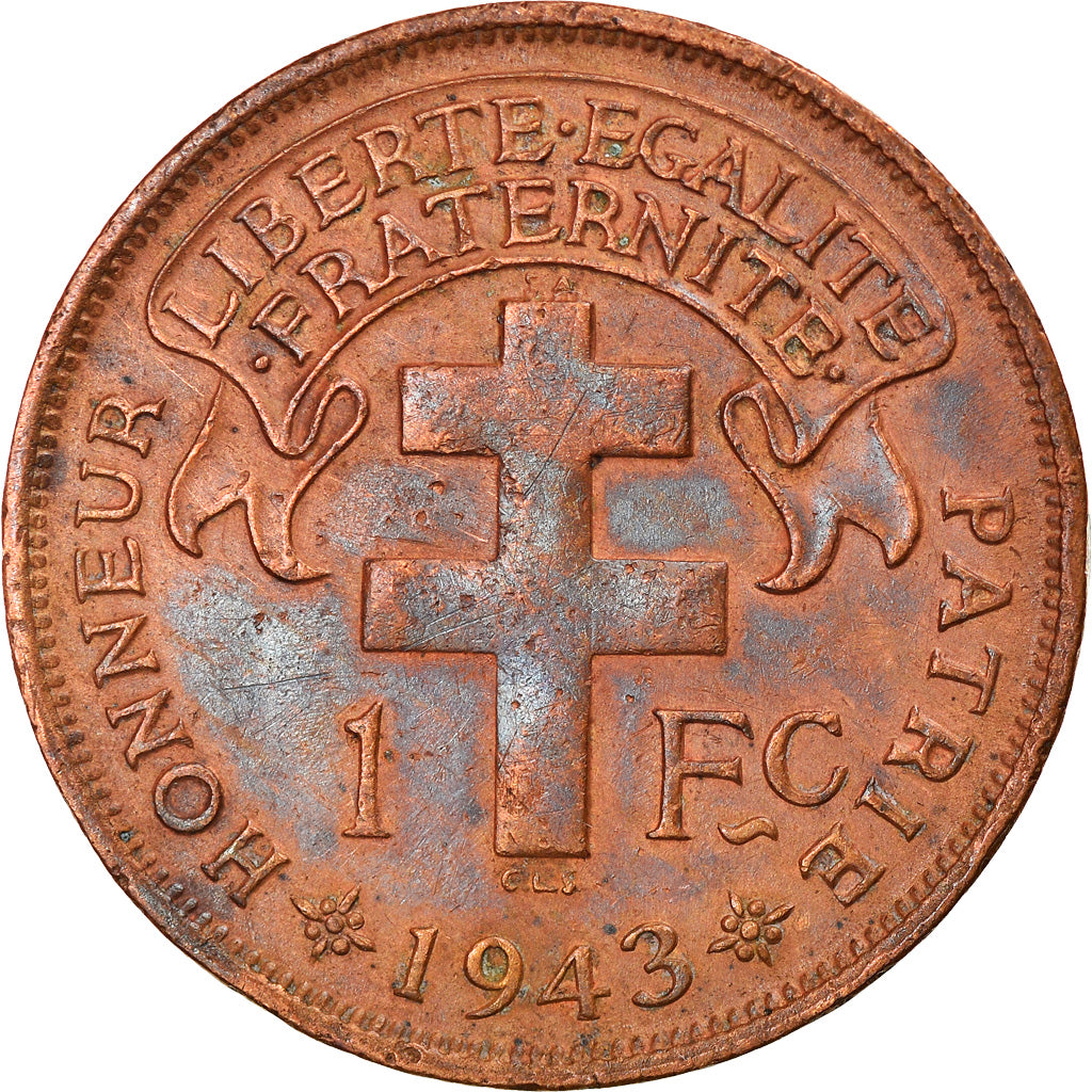 Münze, Madagascar, Franc, 1943, Pretoria, SS, Bronze, KM:2