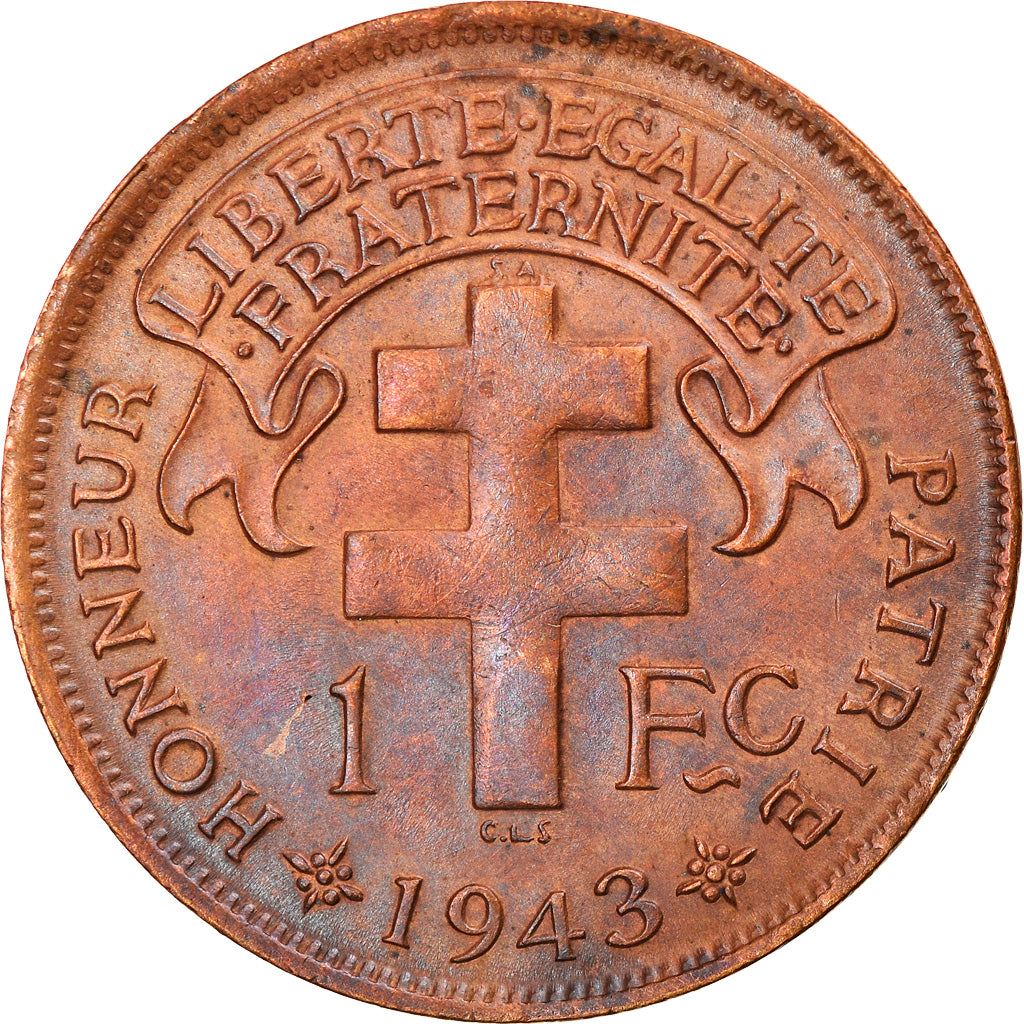Moneta, Madagascar, Franc, 1943, Pretoria, BB+, Bronzo, KM:2