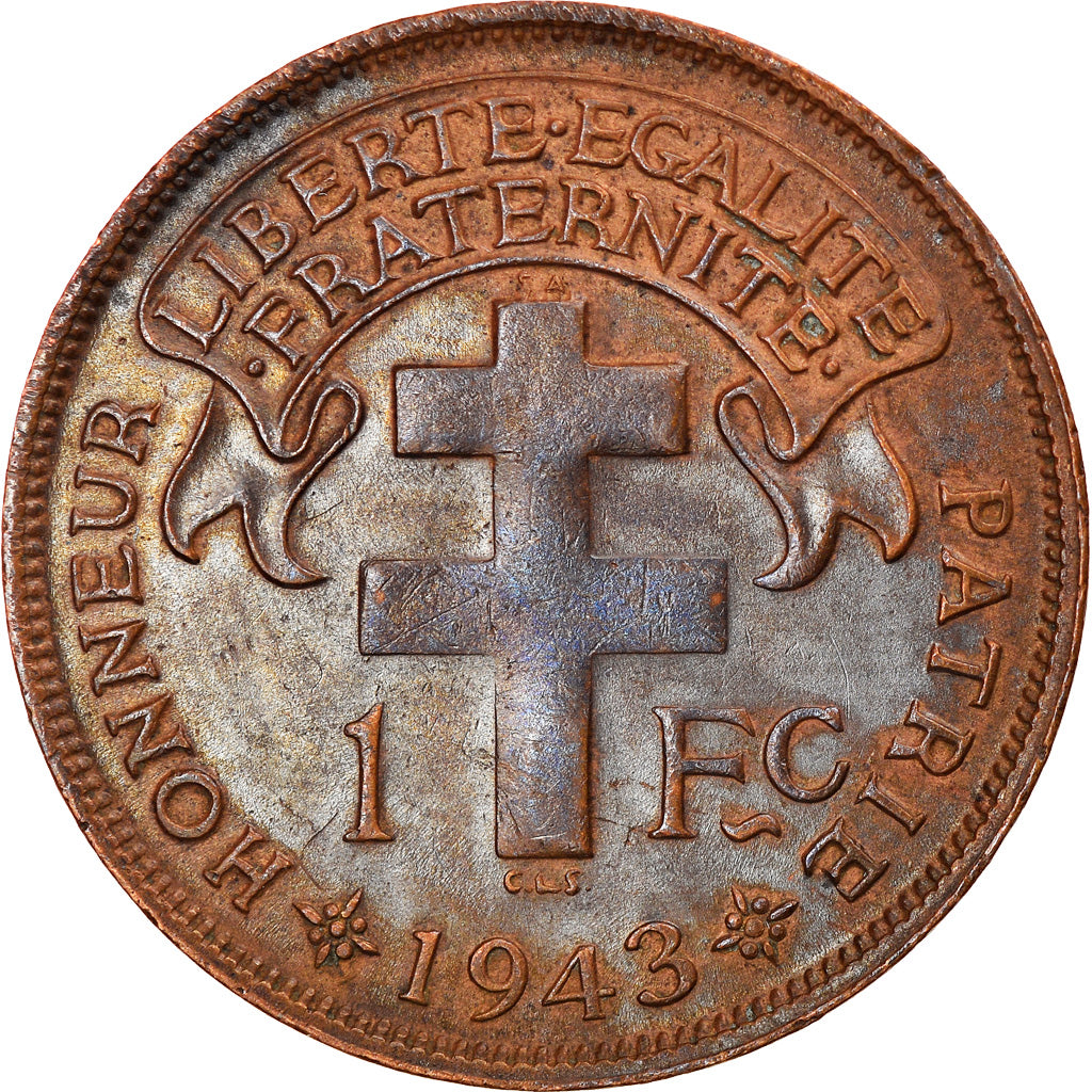 Coin, Madagascar, Franc, 1943, Pretoria, AU(50-53), Bronze, KM:2