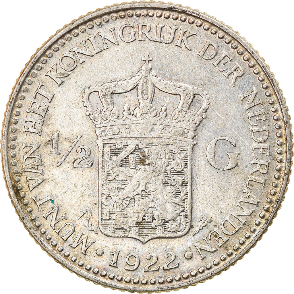 Coin, Netherlands, Wilhelmina I, 1/2 Gulden, 1922, EF(40-45), Silver, KM:160