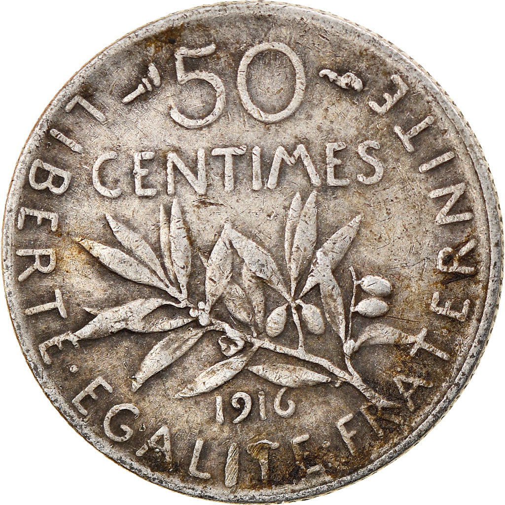 Coin, France, Semeuse, 50 Centimes, 1916, Paris, EF(40-45), Silver, KM:854