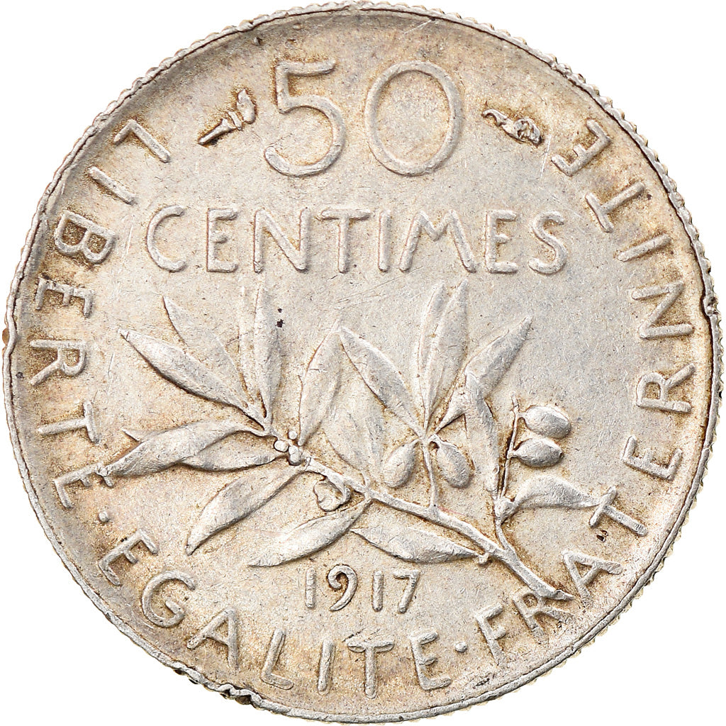 Monnaie, France, Semeuse, 50 Centimes, 1917, Paris, TTB+, Argent, Gadoury:420