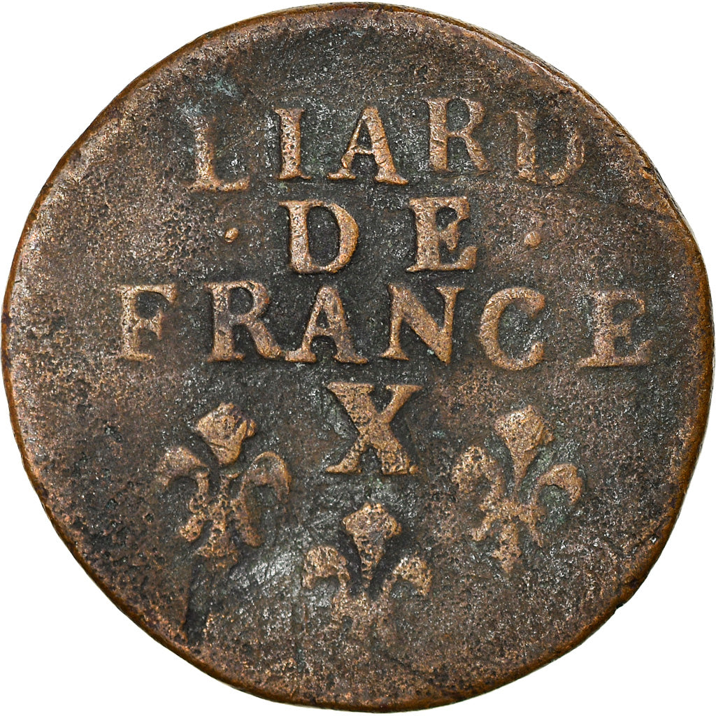 Moneta, Francia, Louis XIV, Liard de France, 1696, Amiens, B+, Rame, KM:284.18