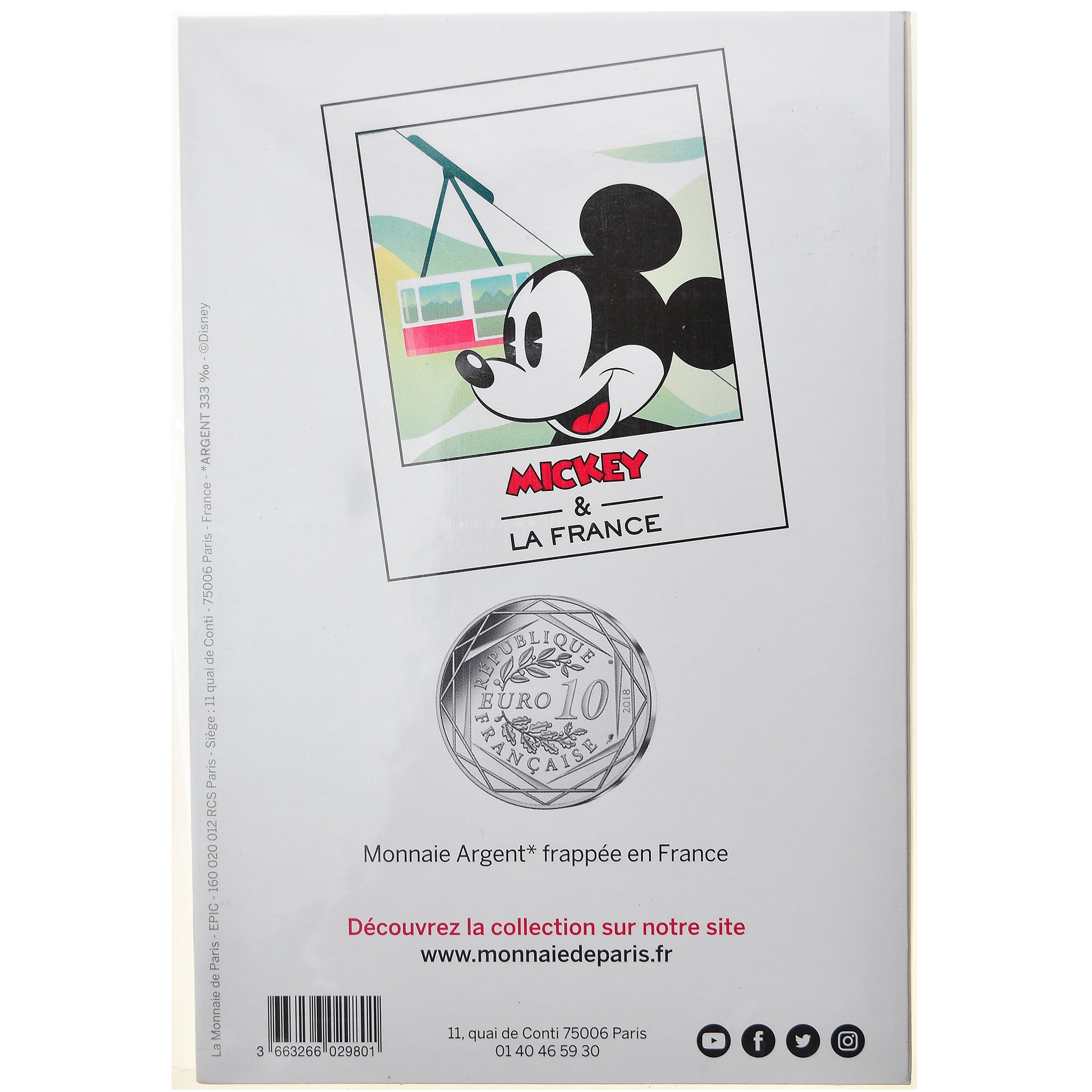 Francia, Monnaie de Paris, 10 Euro, Mickey (Aiguille du midi), 2018, Paris, FDC