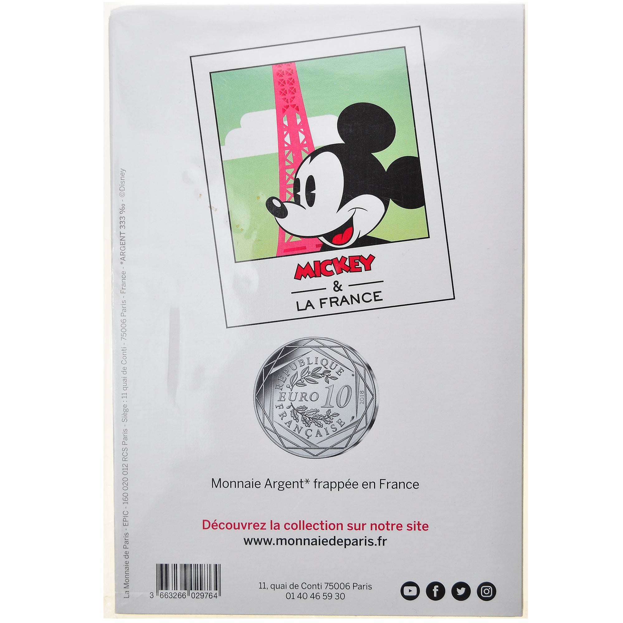 France, Monnaie de Paris, 10 Euro, Mickey (Tour Eiffel), 2018, Paris, FDC