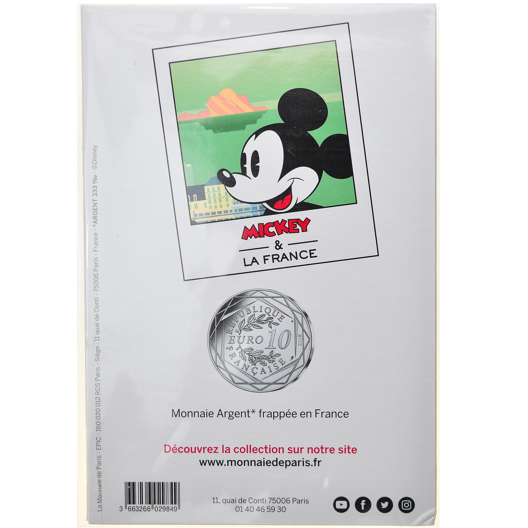 France, Monnaie de Paris, 10 Euro, Mickey (Biarritz), 2018, Paris, FDC, Argent