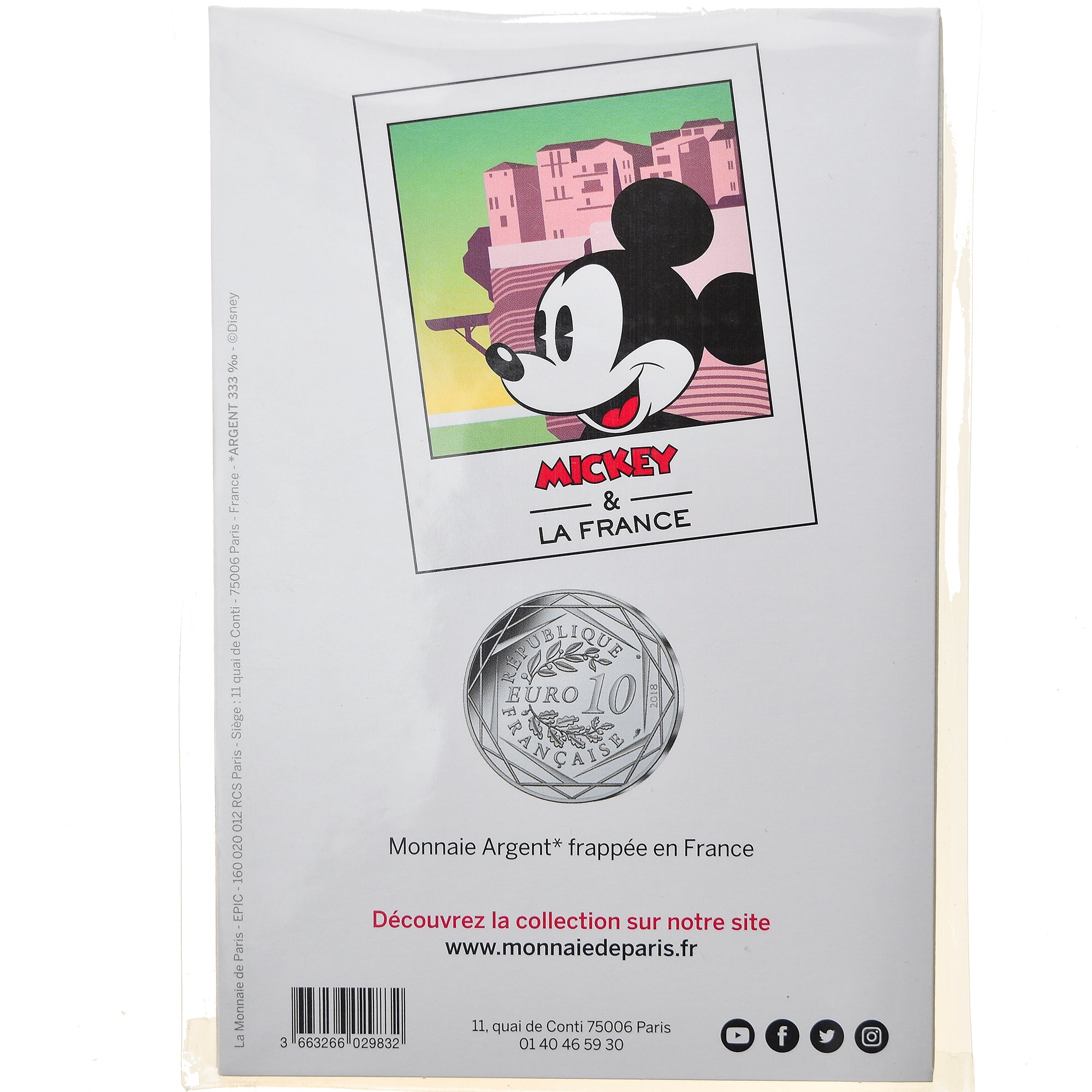 France, Monnaie de Paris, 10 Euro, Mickey (Corse), 2018, Paris, FDC, Argent