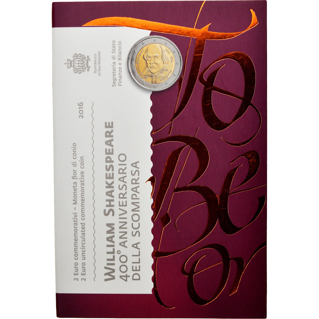 San Marino, 2 Euro, William Shakespeare, 400th anniversary, 2016, MS(65-70)