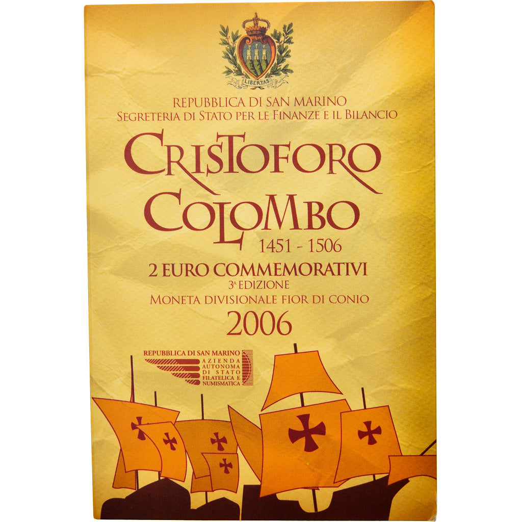 San Marino, 2 Euro, Christophe Colomb, 2006, Rome, MS(65-70), Bi-Metallic