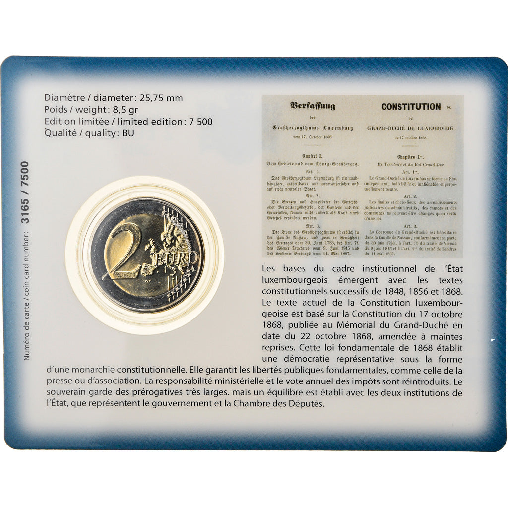 Luxembourg, 2 Euro, Constitution of Luxembourg, 2018, MS(65-70), Bi-Metallic