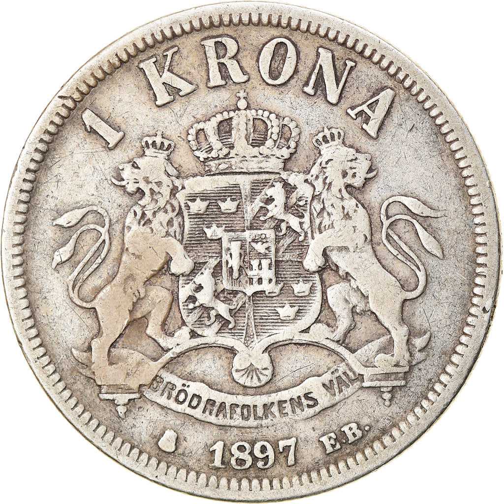 Moneta, Svezia, Oscar II, Krona, 1897, BB, Argento, KM:760