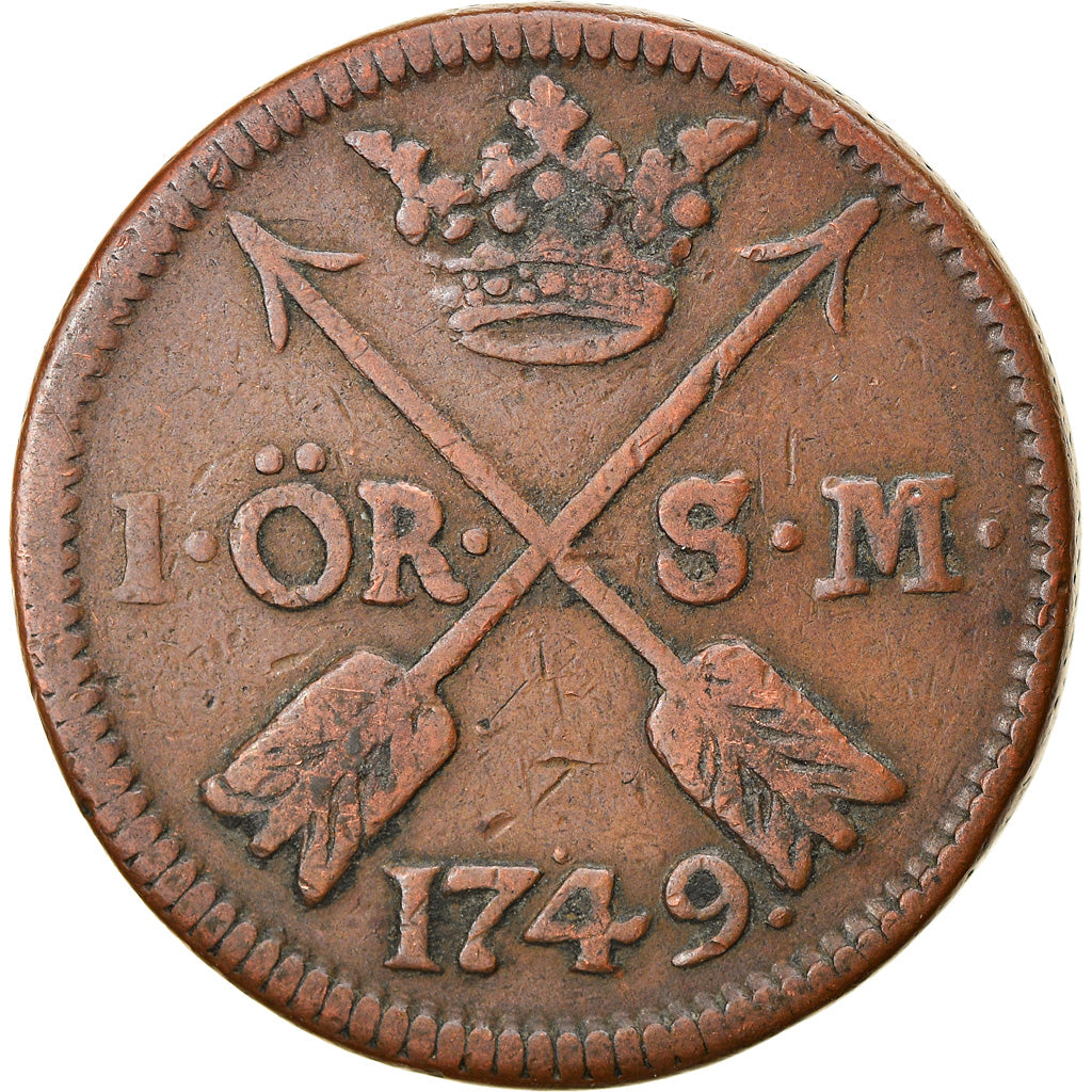 Coin, Sweden, Frederick I, Ore, S.M., 1749, VF(30-35), Copper, KM:416.1