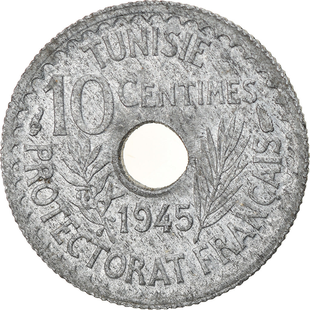 Monnaie, Tunisie, Muhammad al-Amin Bey, 10 Centimes, 1945, Paris, SUP, Zinc