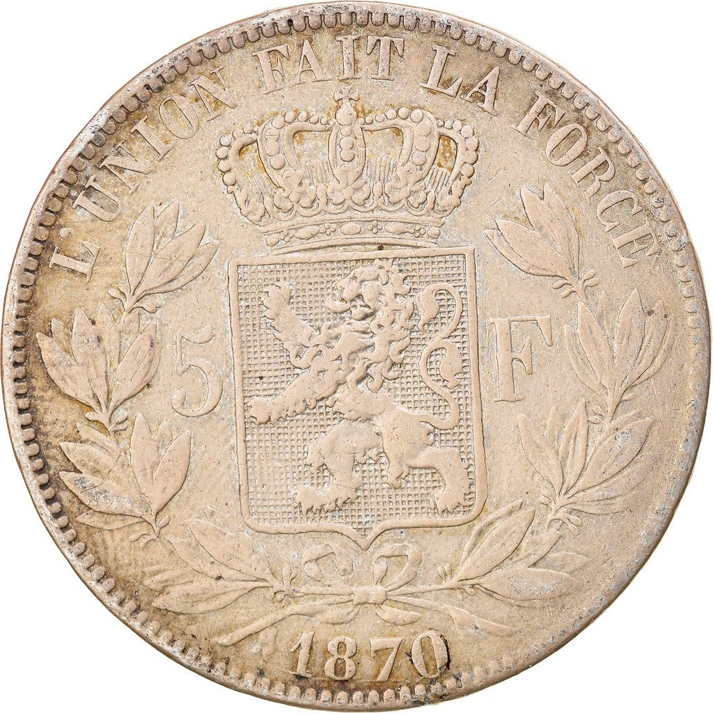 Münze, Belgien, Leopold II, 5 Francs, 5 Frank, 1870, Brussels, S+, Silber
