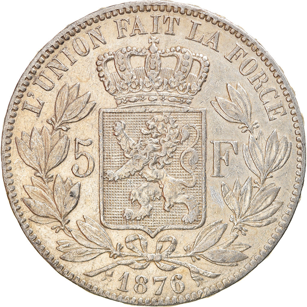 Coin, Belgium, Leopold II, 5 Francs, 5 Frank, 1876, Brussels, EF(40-45), Silver