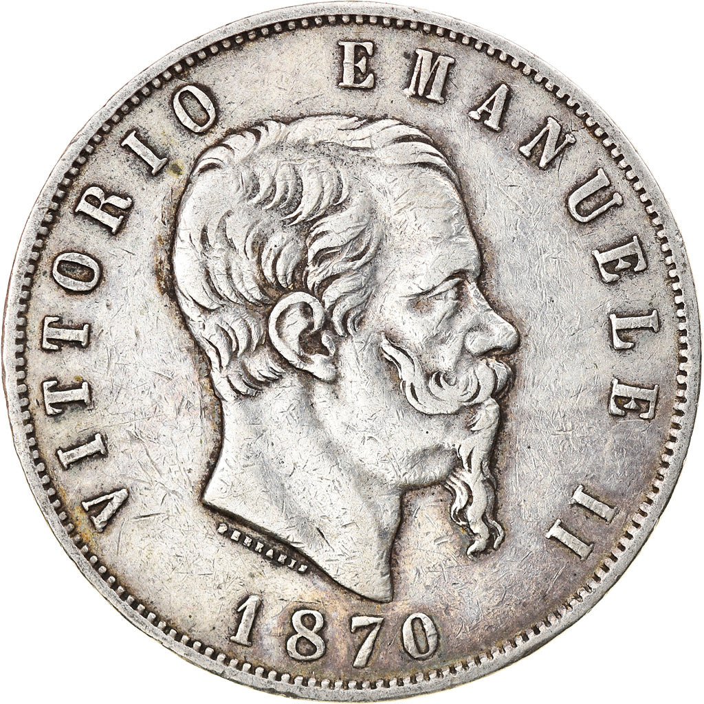 Coin, Italy, Vittorio Emanuele II, 5 Lire, 1870, Milan, VF(30-35), Silver