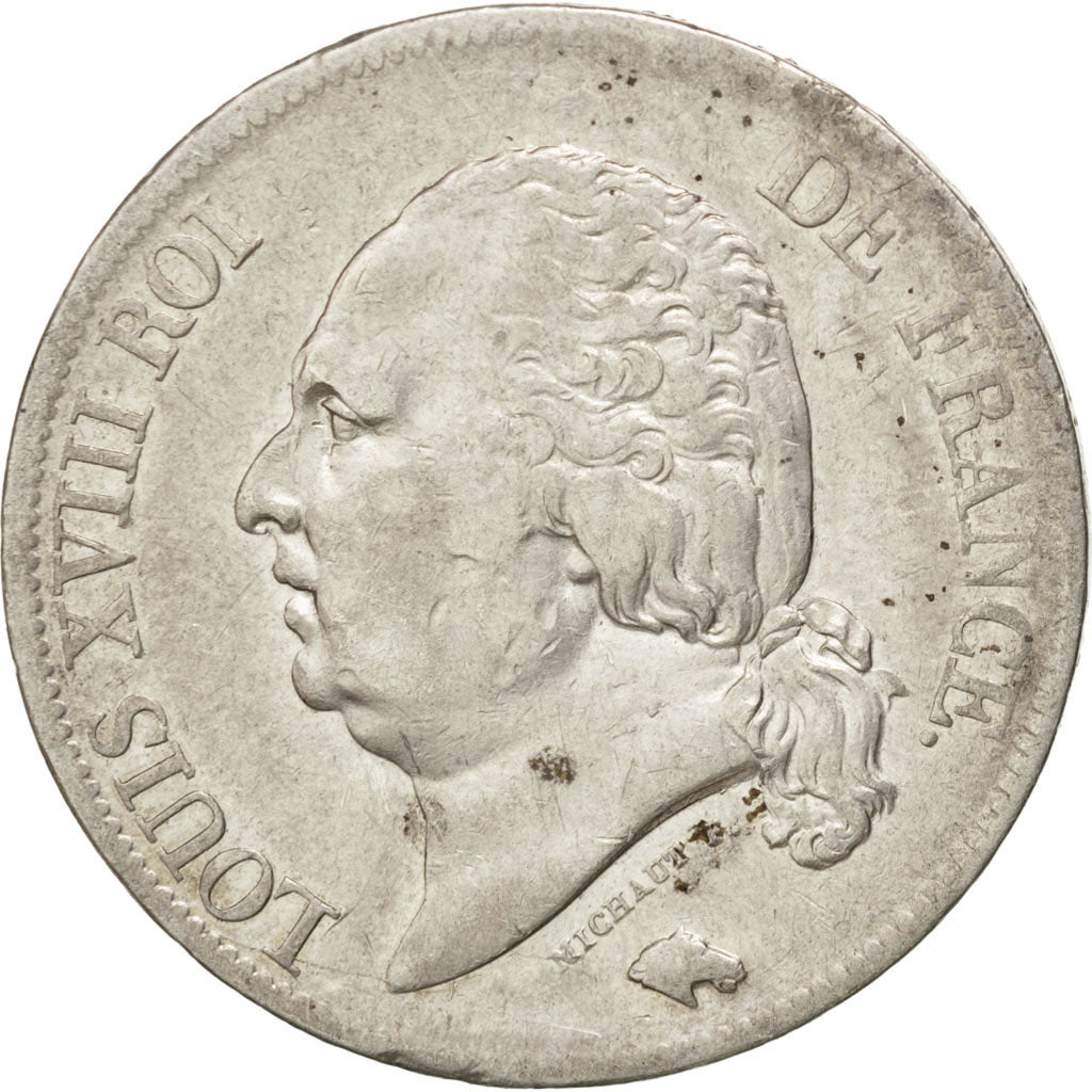 FRANCE, Louis XVIII, 5 Francs, 1819, Rouen, KM #711.2, VF(30-35), Silver,...