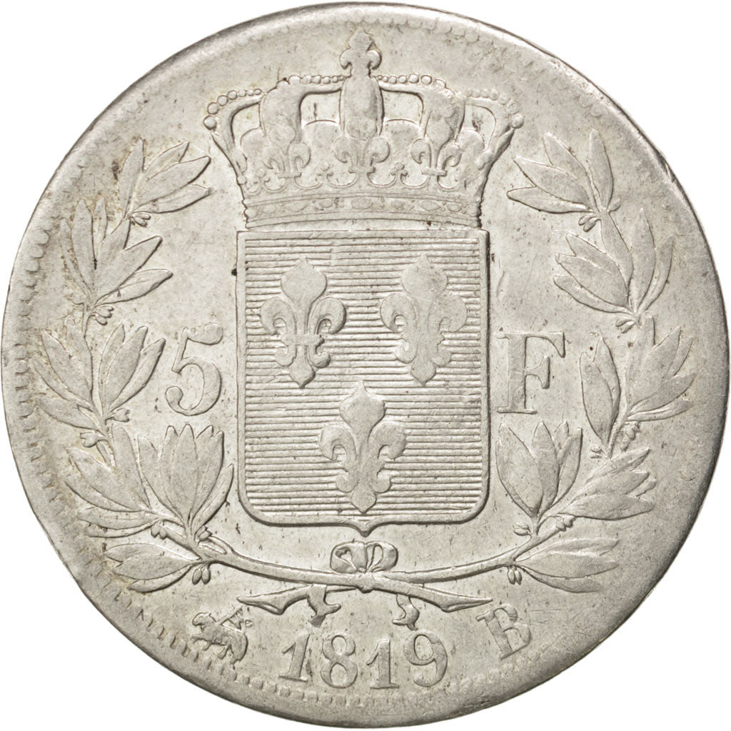 FRANCE, Louis XVIII, 5 Francs, 1819, Rouen, KM #711.2, VF(30-35), Silver,...