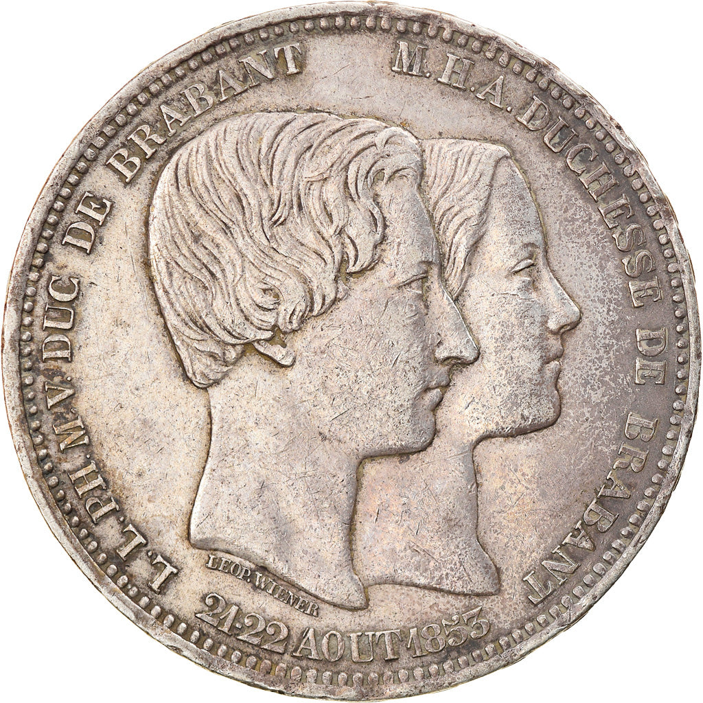 Coin, Belgium, Leopold I, 5 Francs, 1853, Marriage of The Duke, EF(40-45)