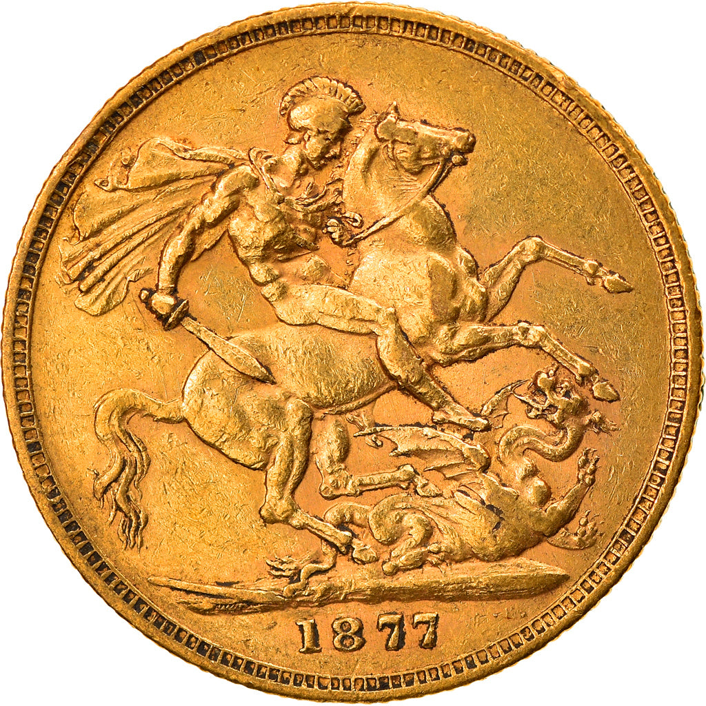 Moneta, Australia, Victoria, Sovereign, 1877, Melbourne, BB, Oro, KM:7