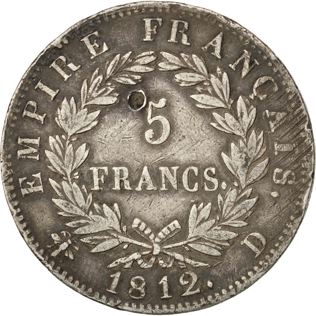 FRANCE, Napoléon I, 5 Francs, 1812, Lyon, KM #694.5, EF(40-45), Silver, Gadoury 
