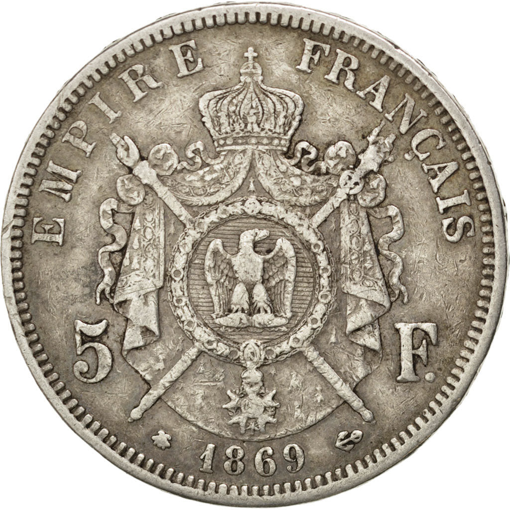 FRANCE, Napoléon III, 5 Francs, 1869, Paris, KM #799.1, VF(30-35), Silver, G...