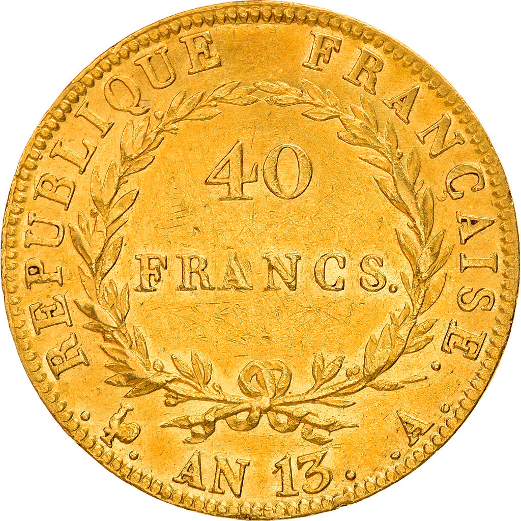 Moneta, Francja, Napoleon I, 40 Francs, AN 13, Paris, AU(50-53), Złoto