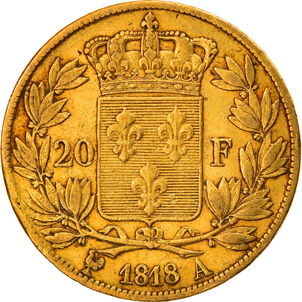 Moeda, França, Louis XVIII, 20 Francs, 1818, Paris, EF(40-45), Dourado