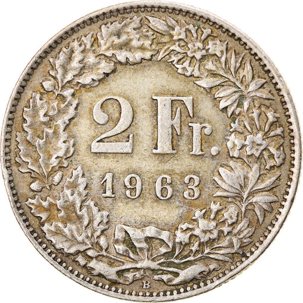 Coin, Switzerland, 2 Francs, 1963, Bern, EF(40-45), Silver, KM:21