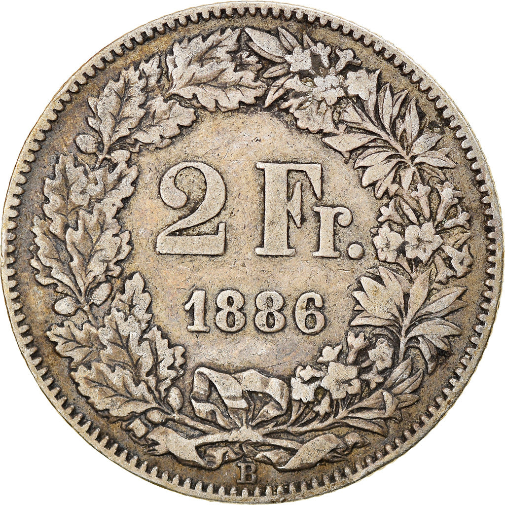 Coin, Switzerland, 2 Francs, 1886, Bern, VF(30-35), Silver, KM:21
