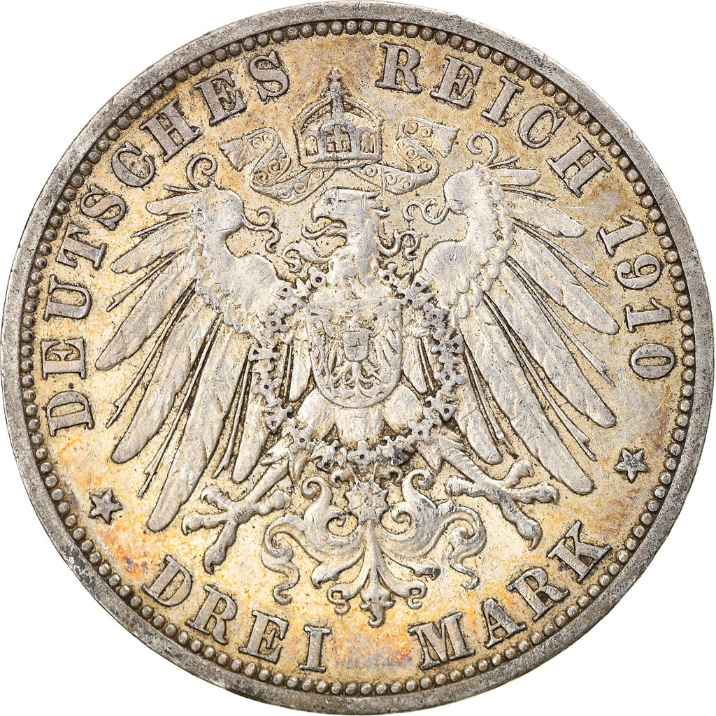 Coin, German States, PRUSSIA, Wilhelm II, 3 Mark, 1910, Berlin, EF(40-45)