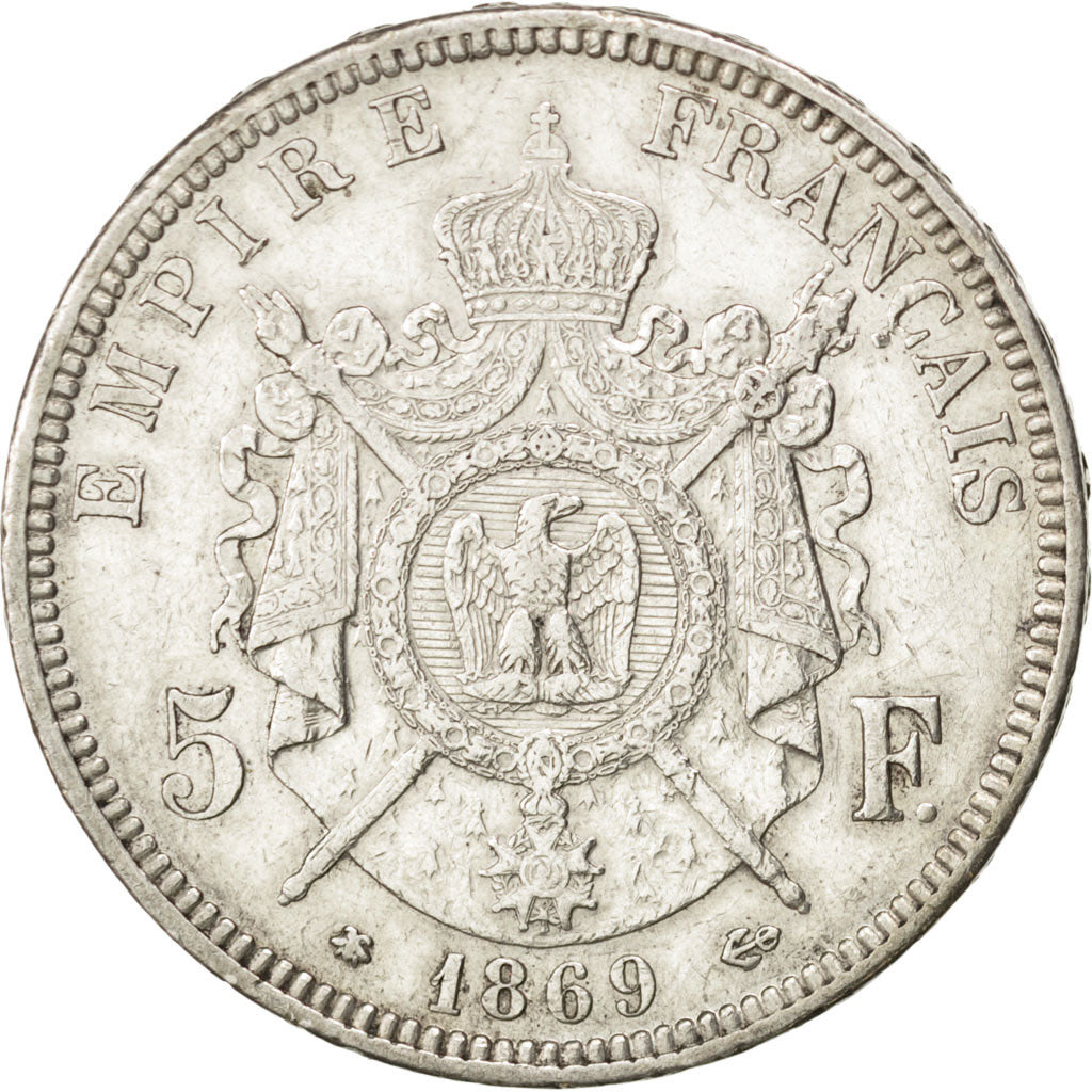 FRANCE, Napoléon III, 5 Francs, 1869, Paris, KM #799.1, EF(40-45), Silver, G...