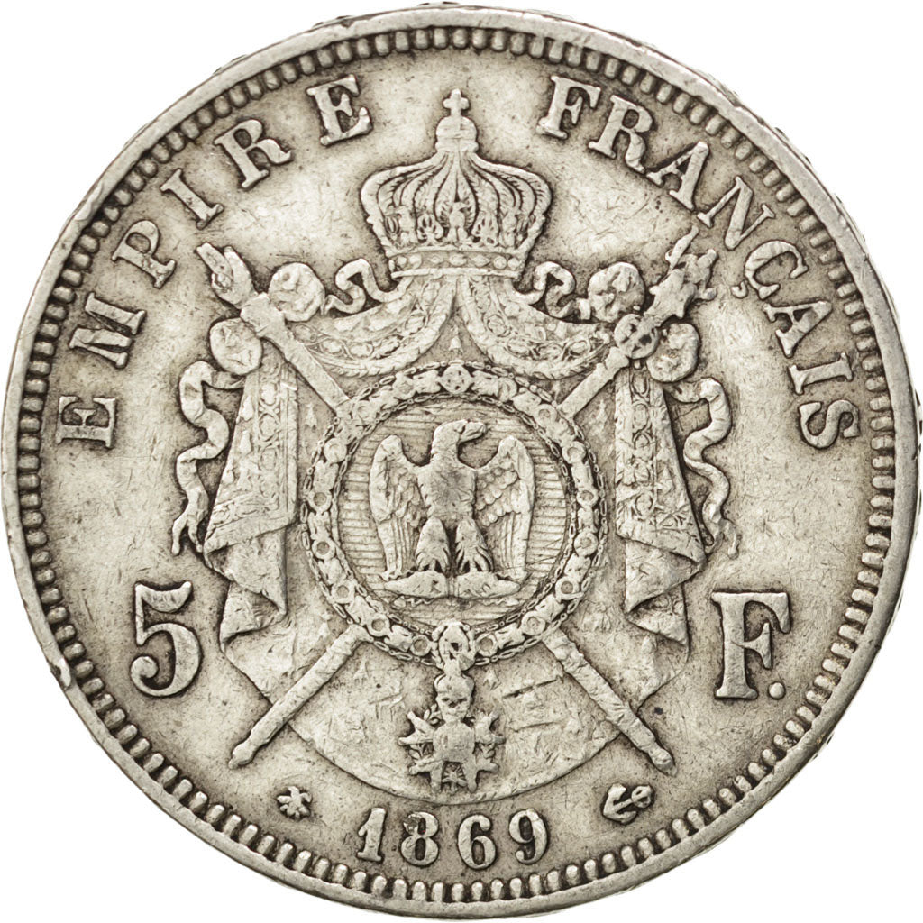 FRANCE, Napoléon III, 5 Francs, 1869, Paris, KM #799.1, VF(30-35), Silver, G...