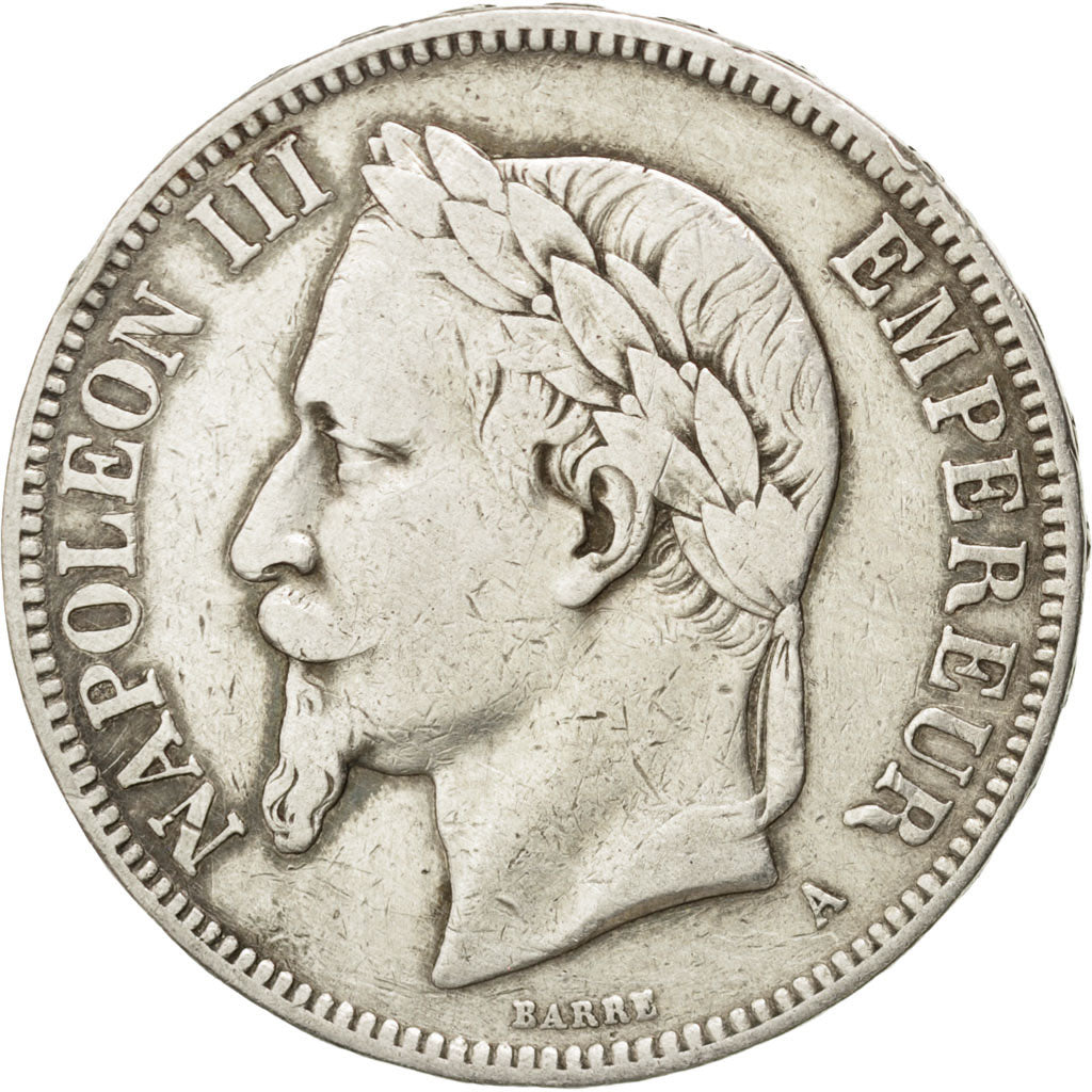 FRANCE, Napoléon III, 5 Francs, 1870, Paris, KM #799.1, VF(20-25), Silver, G...