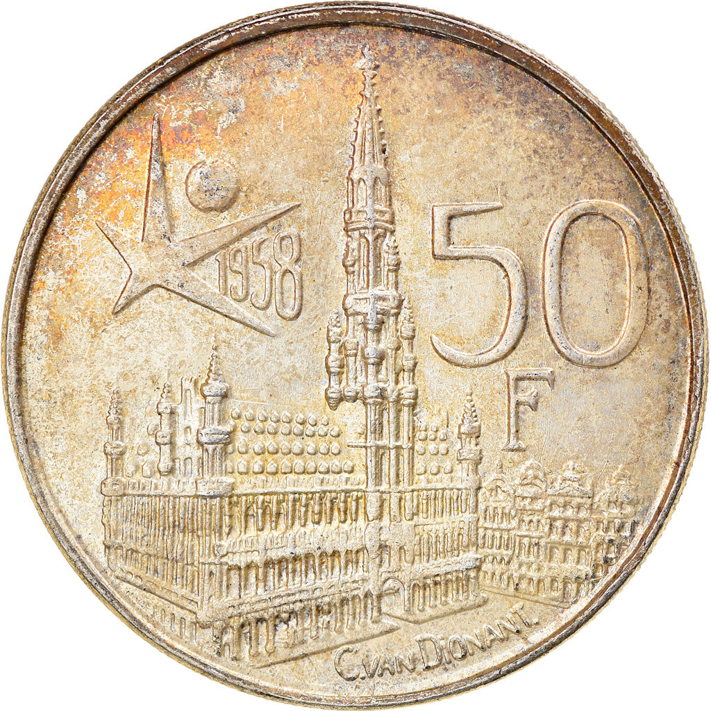 Coin, Belgium, 50 Francs, 50 Frank, 1958, AU(55-58), Silver, KM:150.1